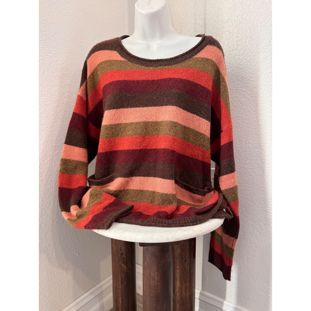 Madewell Alpaca Blend Striped Pouch Pocket Sweater Brown Pink Rust Womens Large